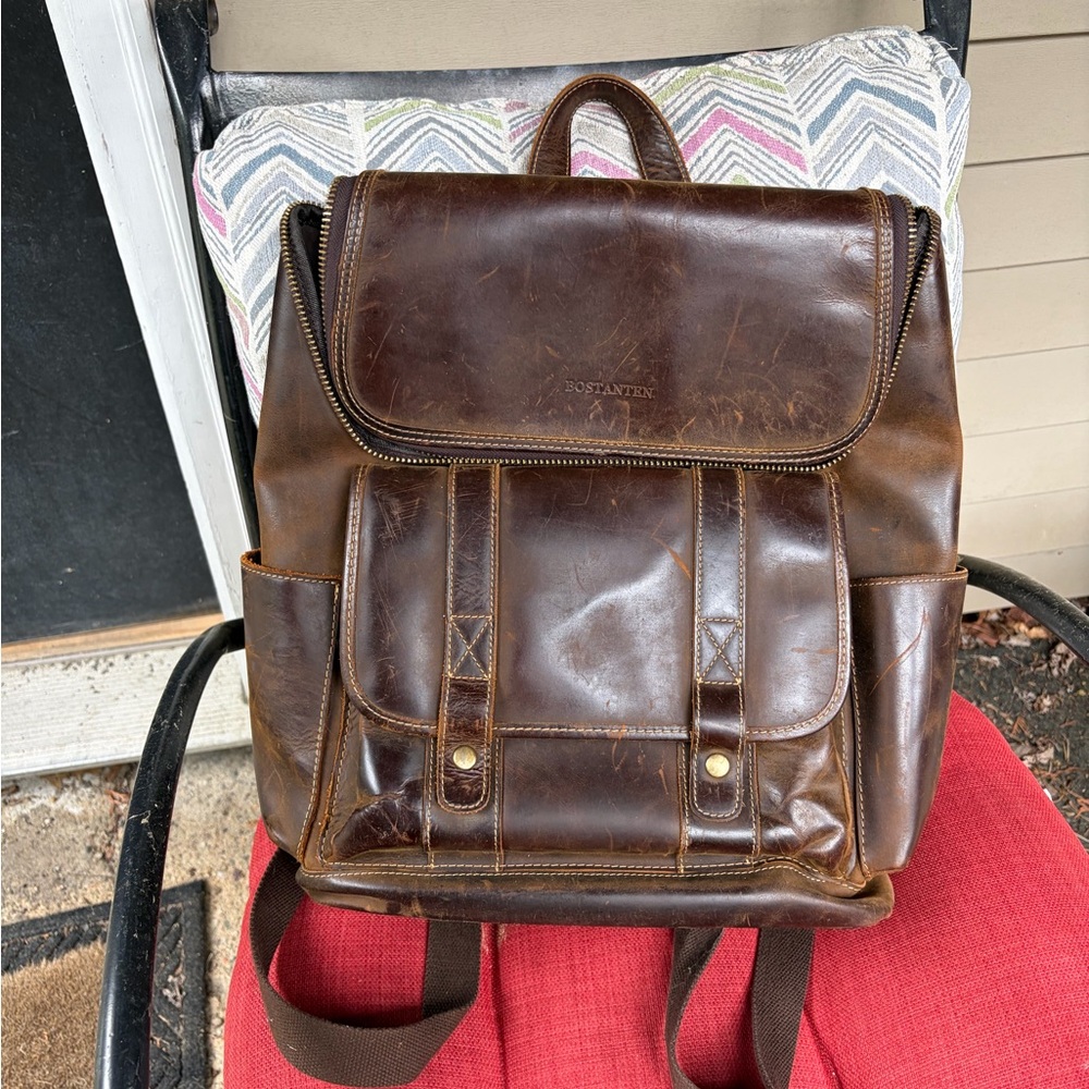 Bostanten Vintage-Style Brown Leather Men's Backpack